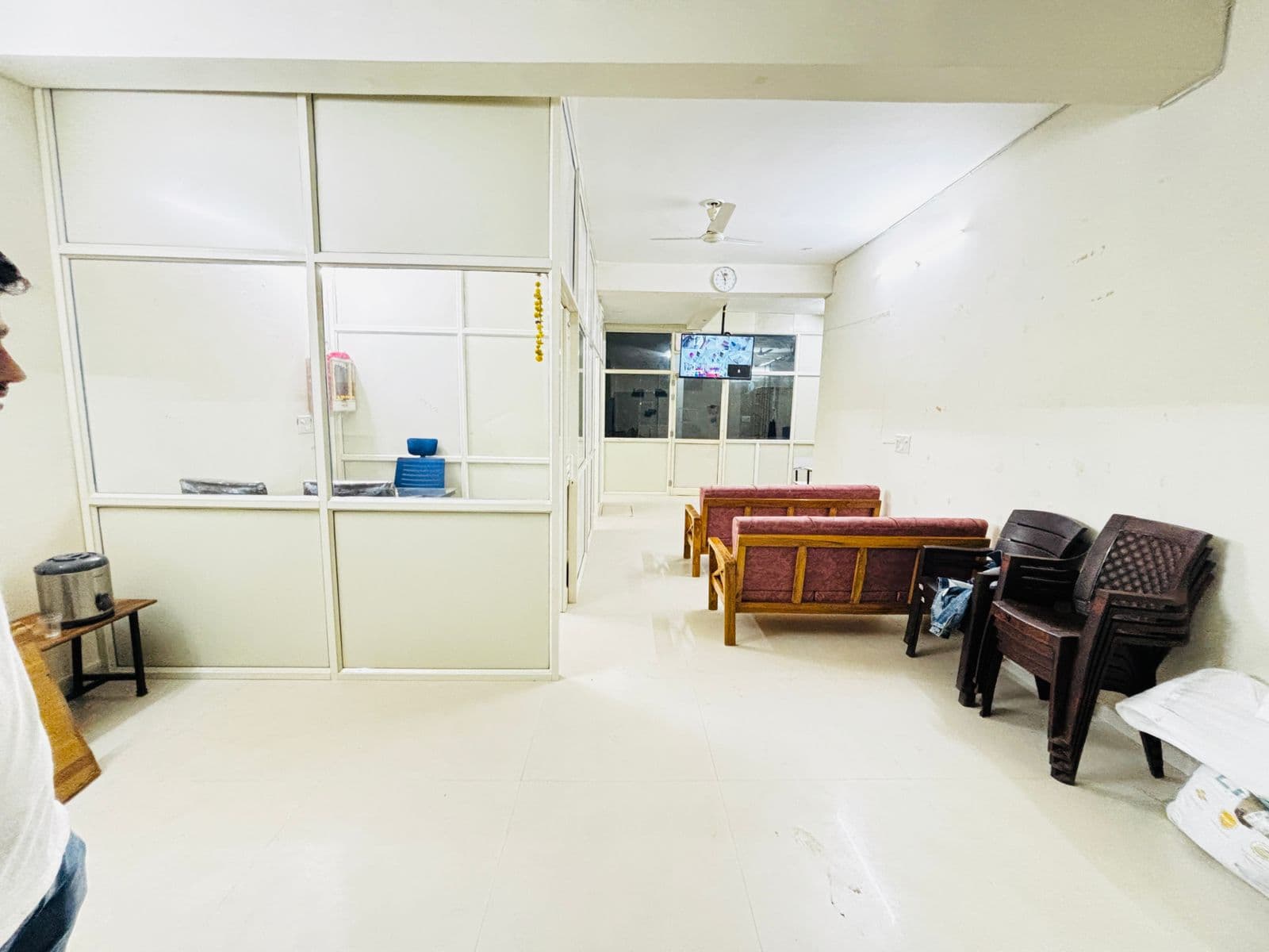 Reception and waiting area with seating at Naivedyam Rehabilitation Center